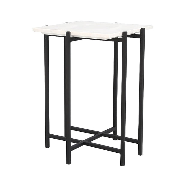 Function Side Table - White Marble/Black Base
