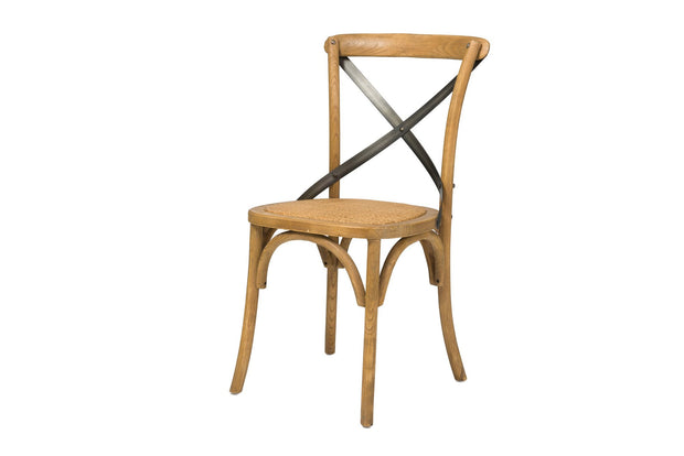 Cross Back Chair w/ Rattan Seat - Natural Rustic (2/Box)
