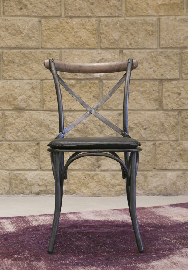 Metal Crossback Chair with Black Seat Cushion