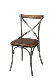 Metal Crossback Chair with Vintage Brown Seat Cushion