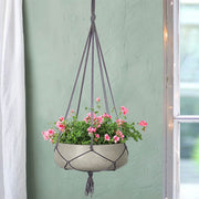 Circular Small Hanging Pot With Netting - Cement Grey