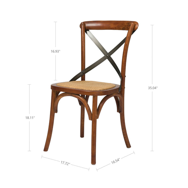 Cross Back Chair w/ Rattan Seat - Brown