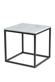 white marble top side table with metal frame black base